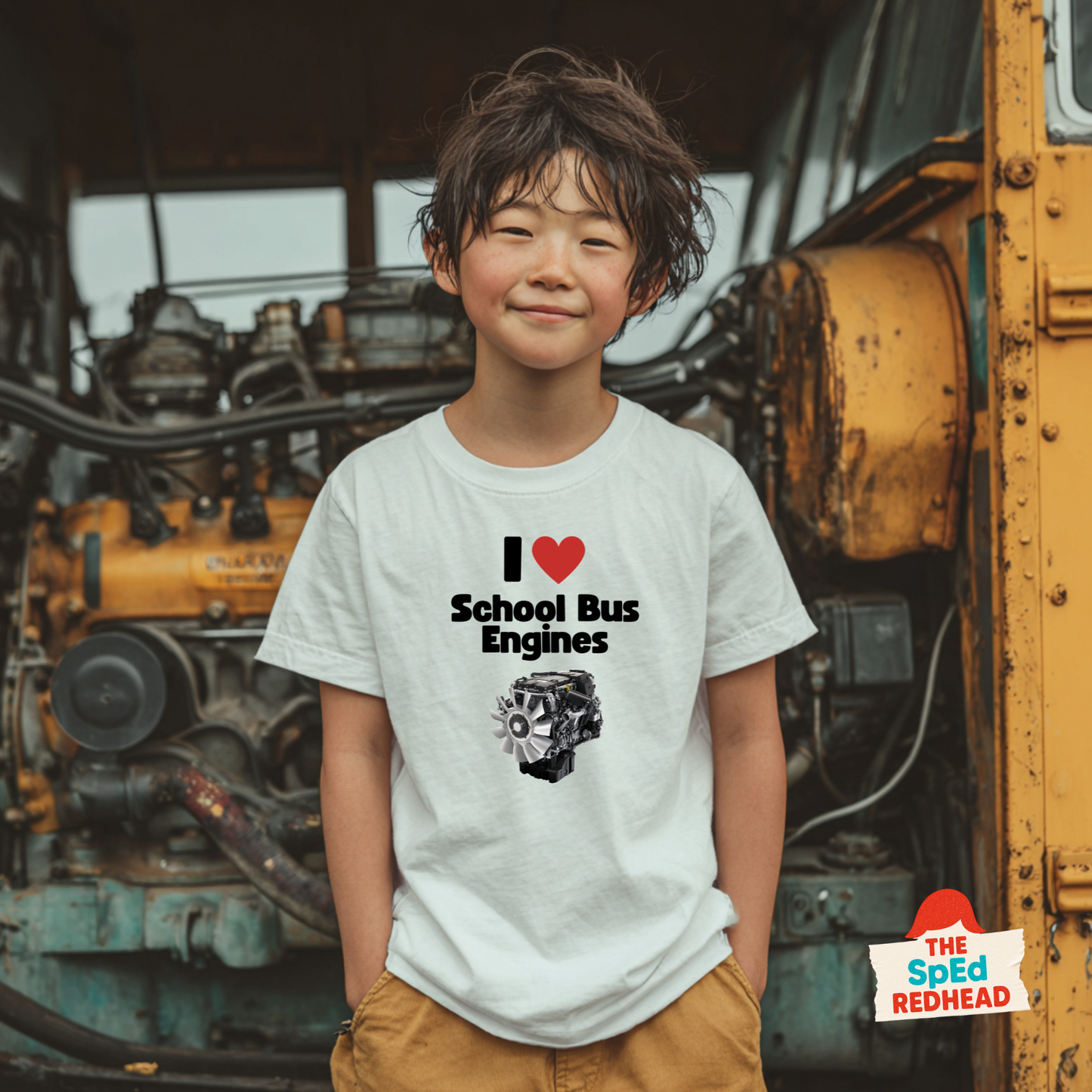 The I ❤️ School Bus Engines Youth Tee