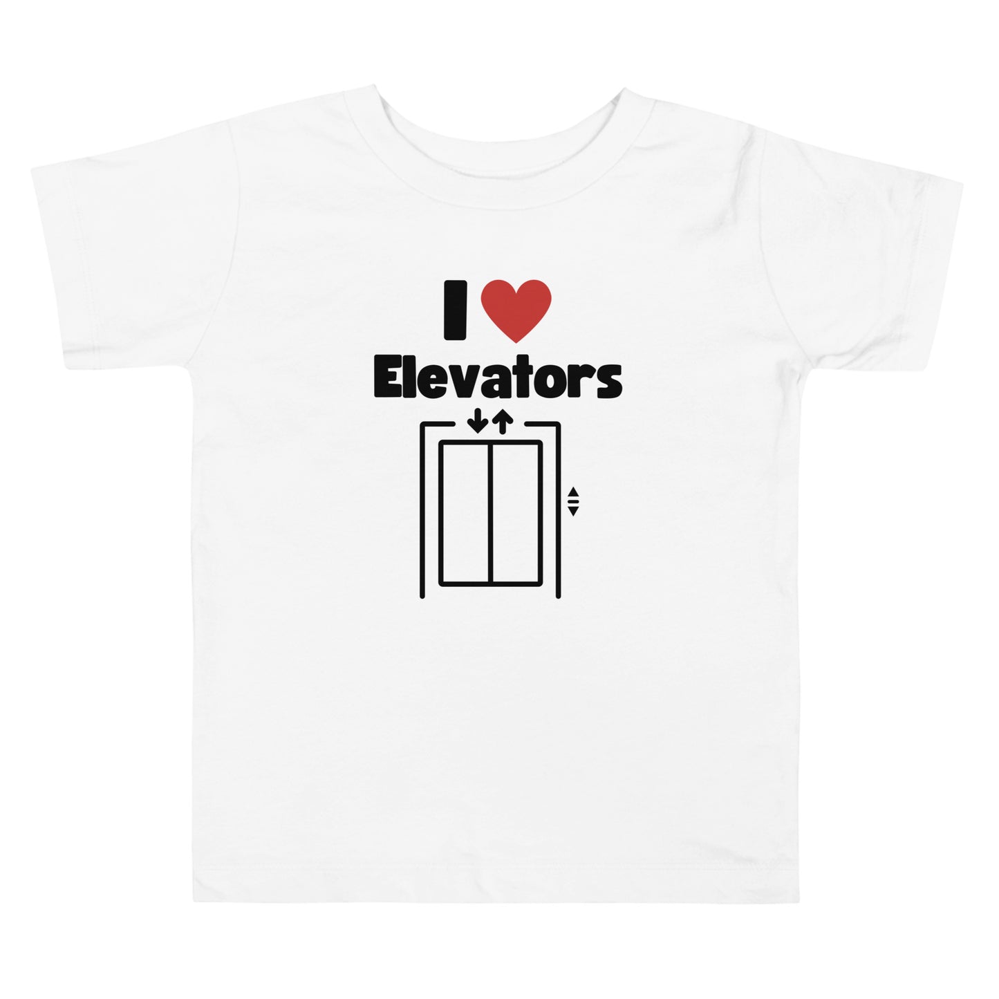 t-shirt with 'I ❤️ Elevators' design in an elevator.
