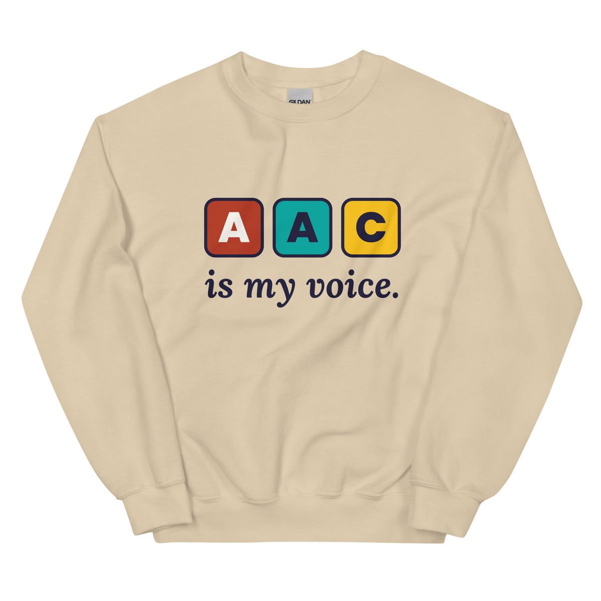 AAC Is My Voice Adult Sweatshirt in Sand, flat front view