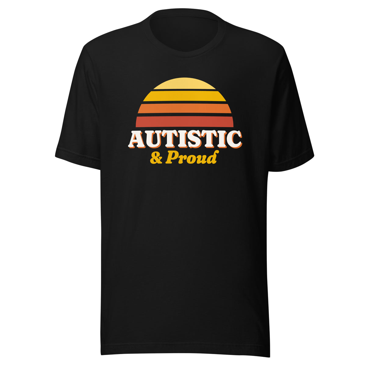 Autistic & Proud tee in Black, front view.