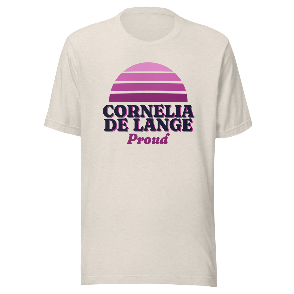 Cornelia de Lange Proud tee in Heather Dust, front view.