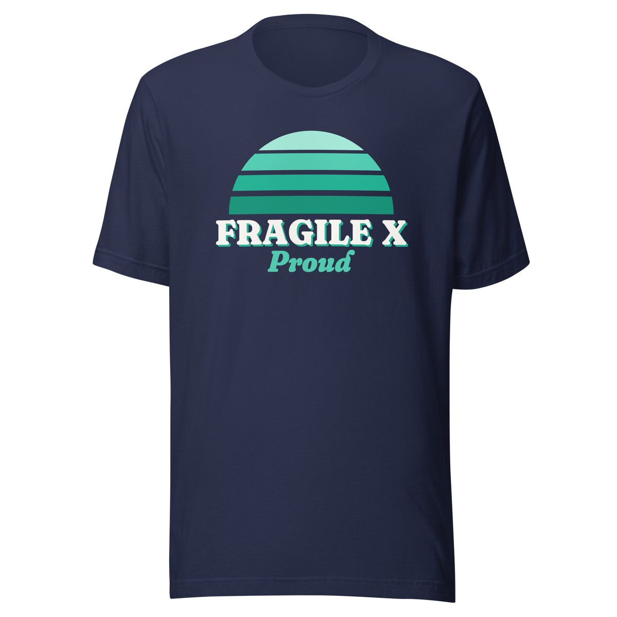 Fragile X Proud tee in Navy, front view.
