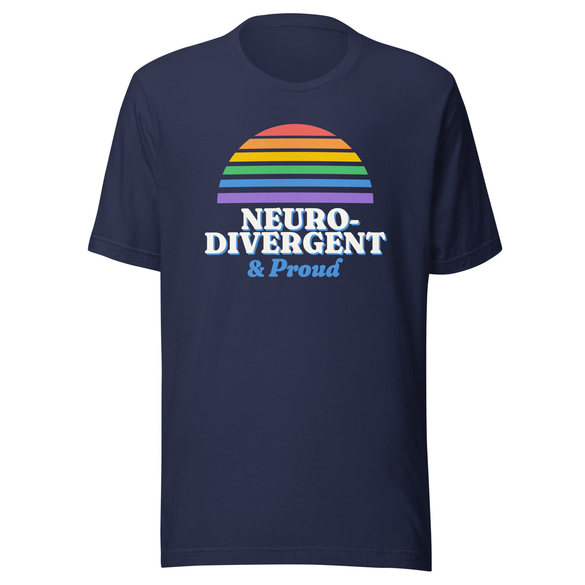 Neurodivergent & Proud tee in Navy, front view.
