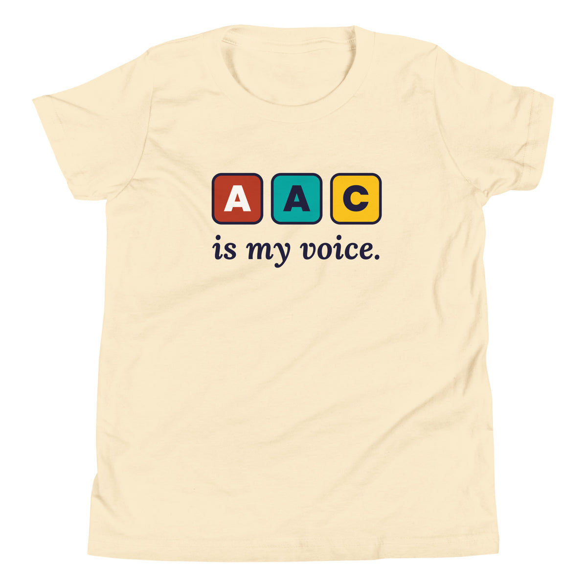 AAC Is My Voice Youth Tee in Natural, flat front view