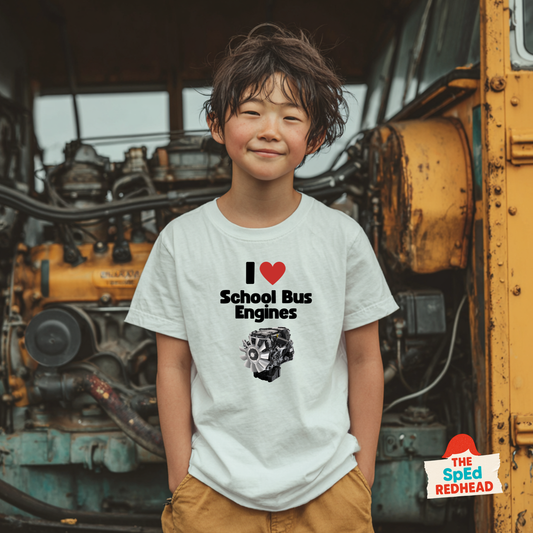 The I ❤️ School Bus Engines Youth Tee