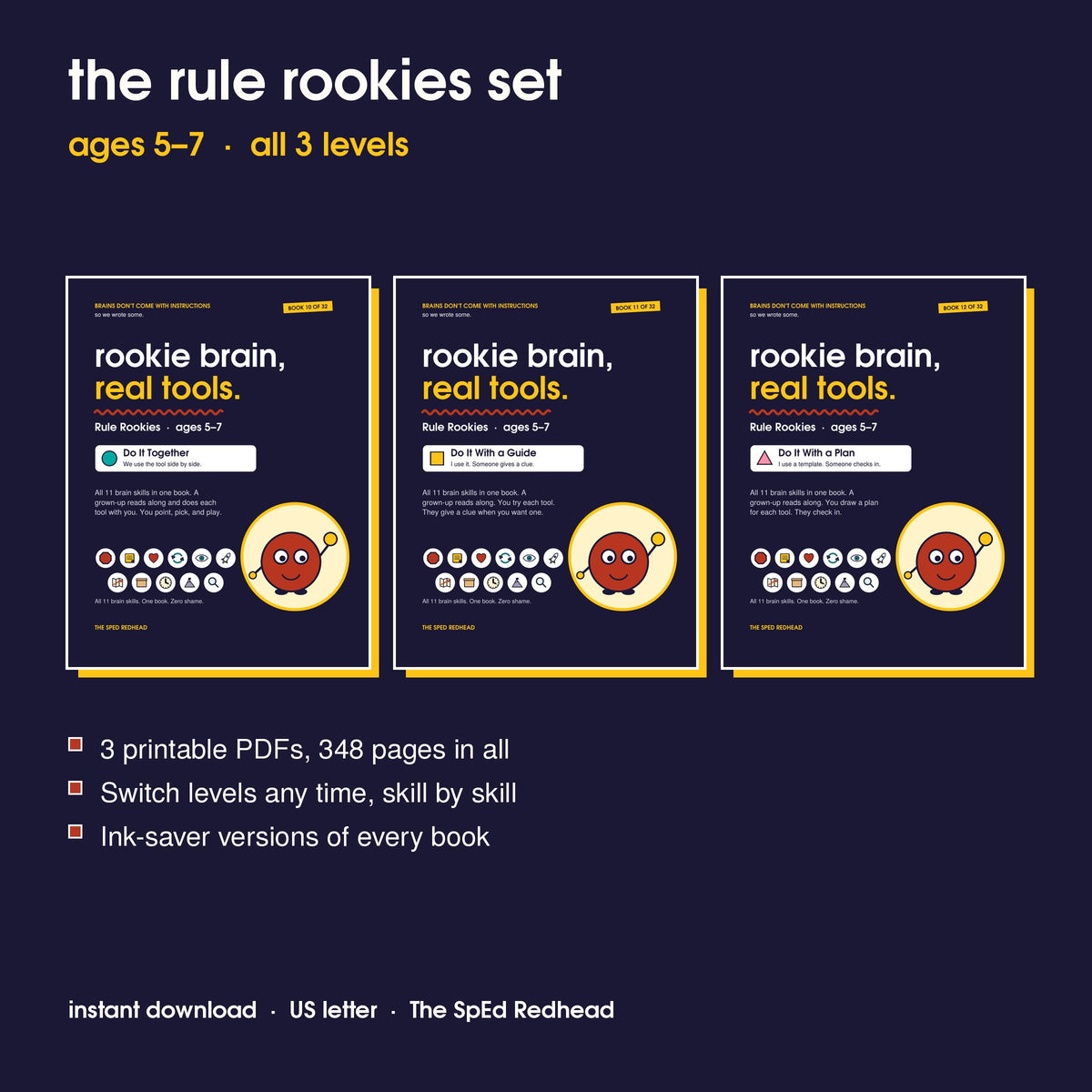 Covers of the 3 Rule Rookies books, ages 5–7: Do It Together, Do It With a Guide and Do It With a Plan