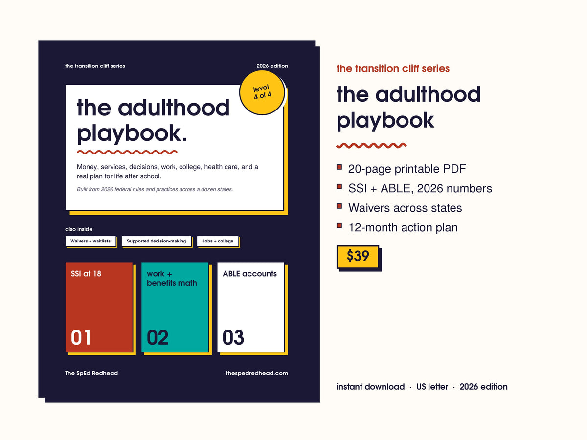 Cover of The Adulthood Playbook, a 20-page printable guide to benefits, services, and life after school