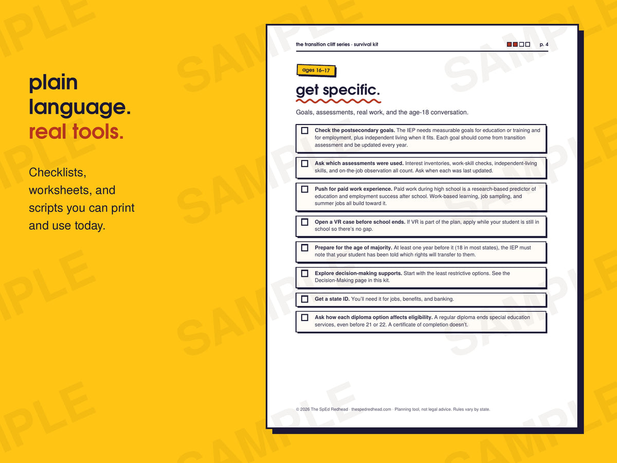 Sample page: ages 16 to 17 checklist from the Survival Kit