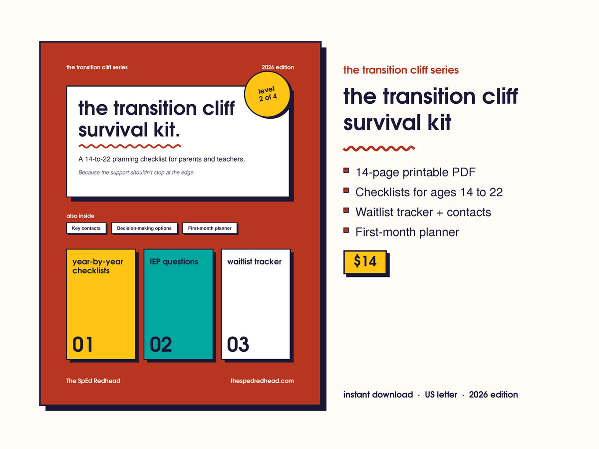 Cover of The Transition Cliff Survival Kit, a 14-page printable planning checklist for ages 14 to 22