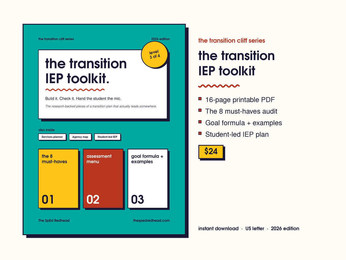Cover of The Transition IEP Toolkit, a 16-page printable guide for building and leading a transition IEP