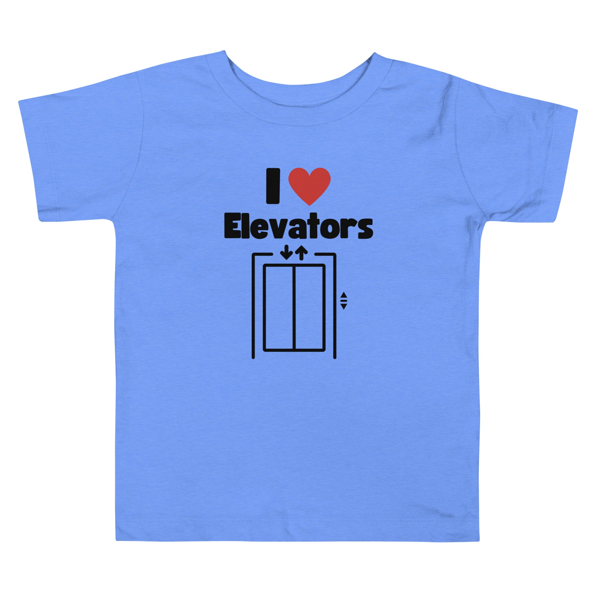 T-shirt with 'I ❤️ Elevators' design in an elevator.