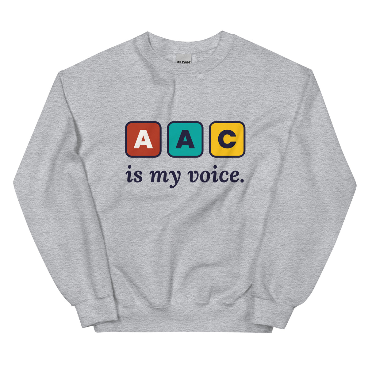 AAC Is My Voice Adult Sweatshirt in Sport Grey, flat front view