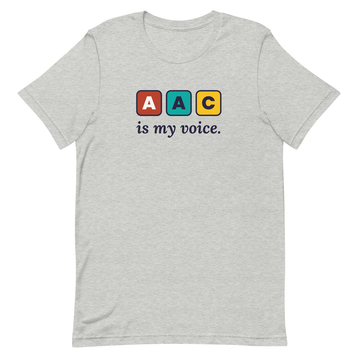 AAC Is My Voice Adult Tee in Athletic Heather, flat front view