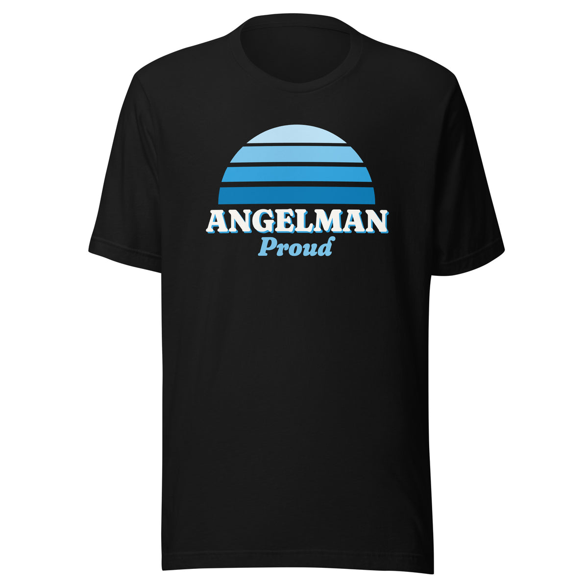 Angelman Proud tee in Black, front view.