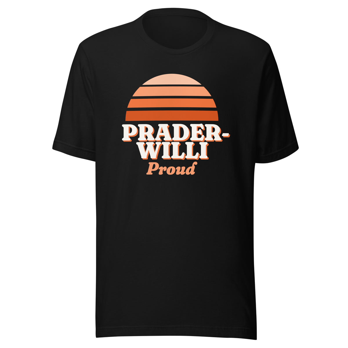 Prader-Willi Proud tee in Black, front view.