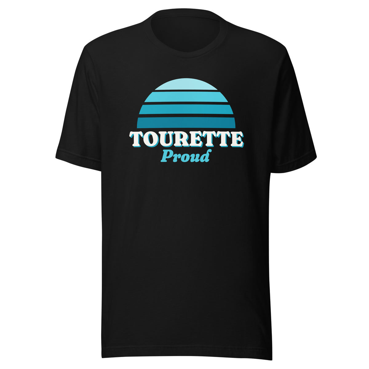 Tourette Proud tee in Black, front view.