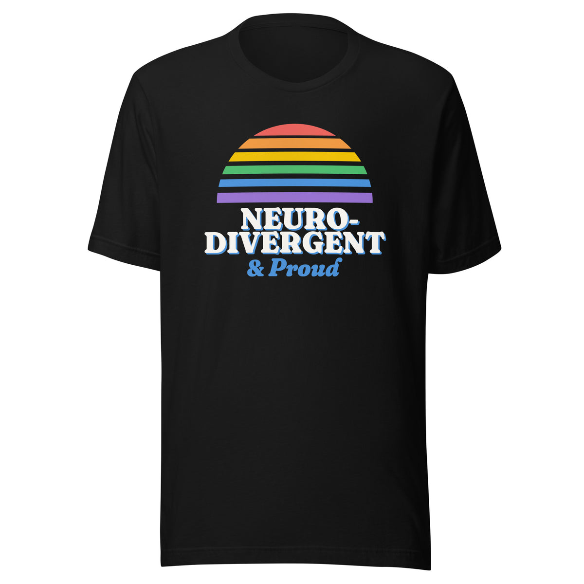Neurodivergent & Proud tee in Black, front view.