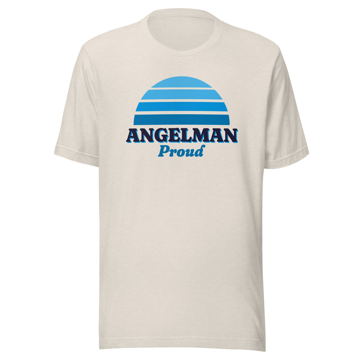 Angelman Proud tee in Heather Dust, front view.