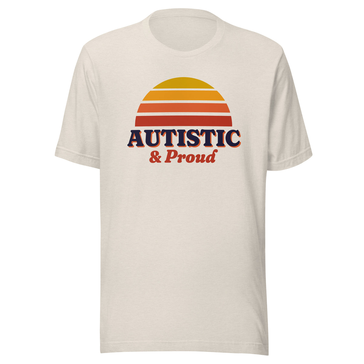 Autistic & Proud tee in Heather Dust, front view.