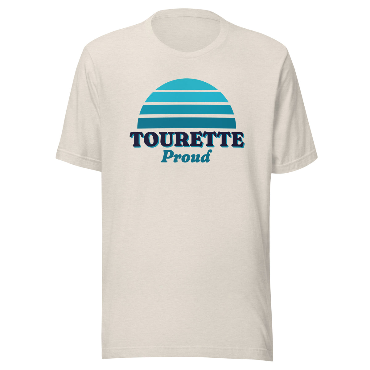 Tourette Proud tee in Heather Dust, front view.