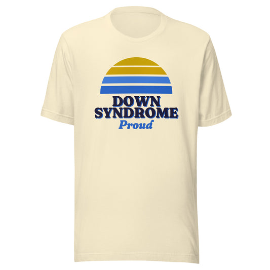 Down syndrome Proud tee in Natural, front view.
