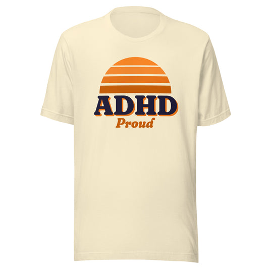 ADHD Proud tee in Natural, front view.