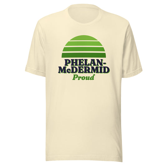 Phelan-McDermid Proud tee in Natural, front view.
