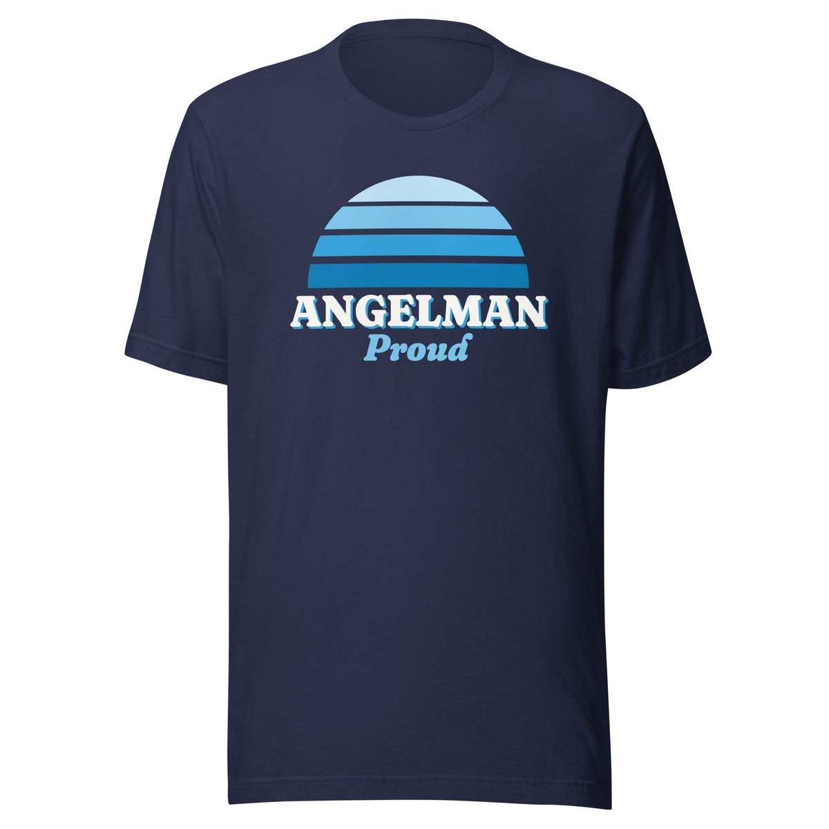 Angelman Proud tee in Navy, front view.