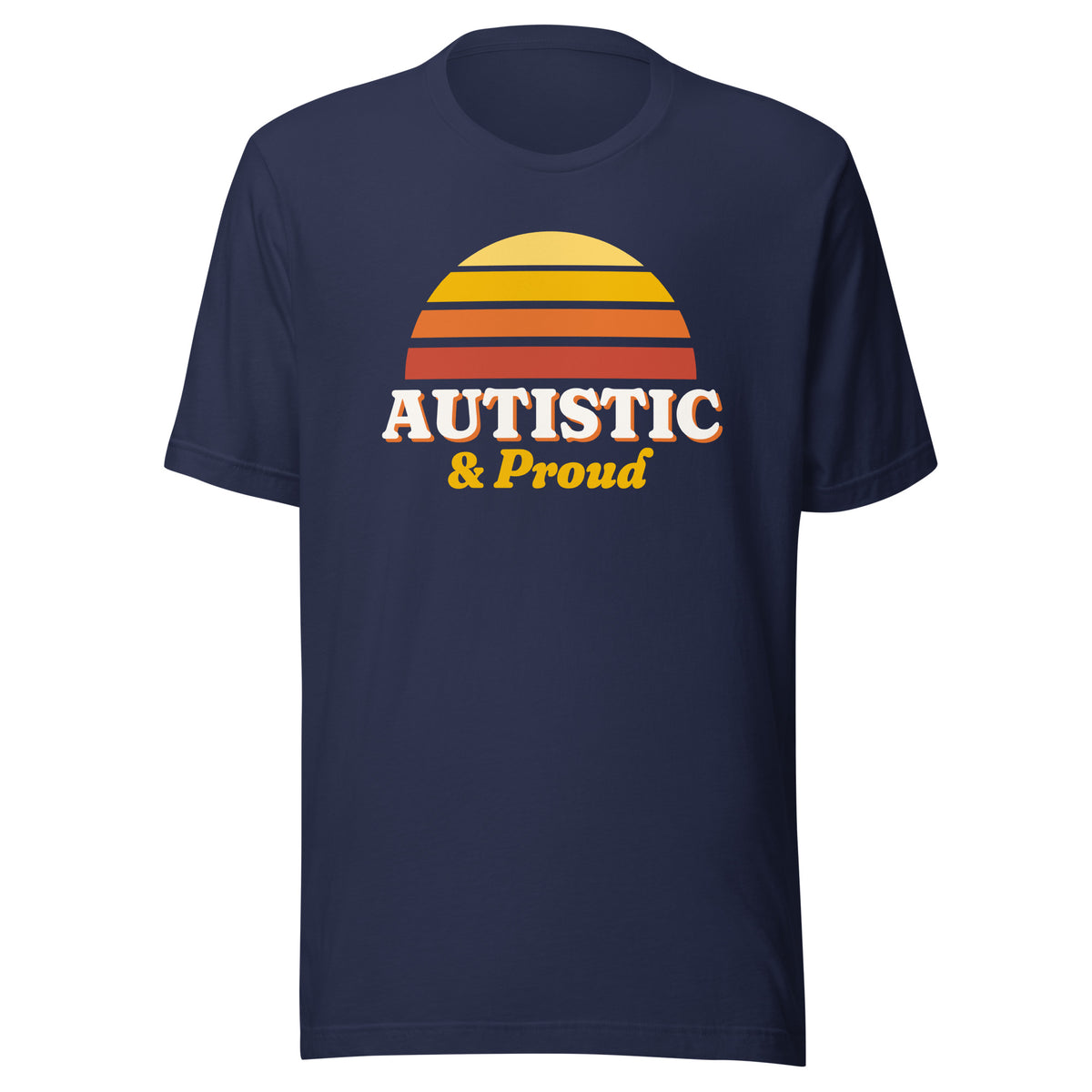 Autistic & Proud tee in Navy, front view.