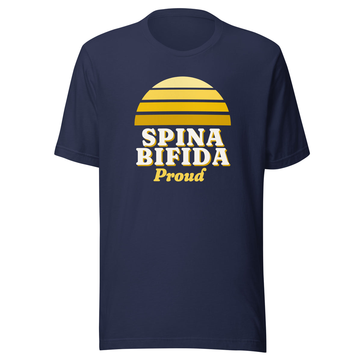Spina Bifida Proud tee in Navy, front view.