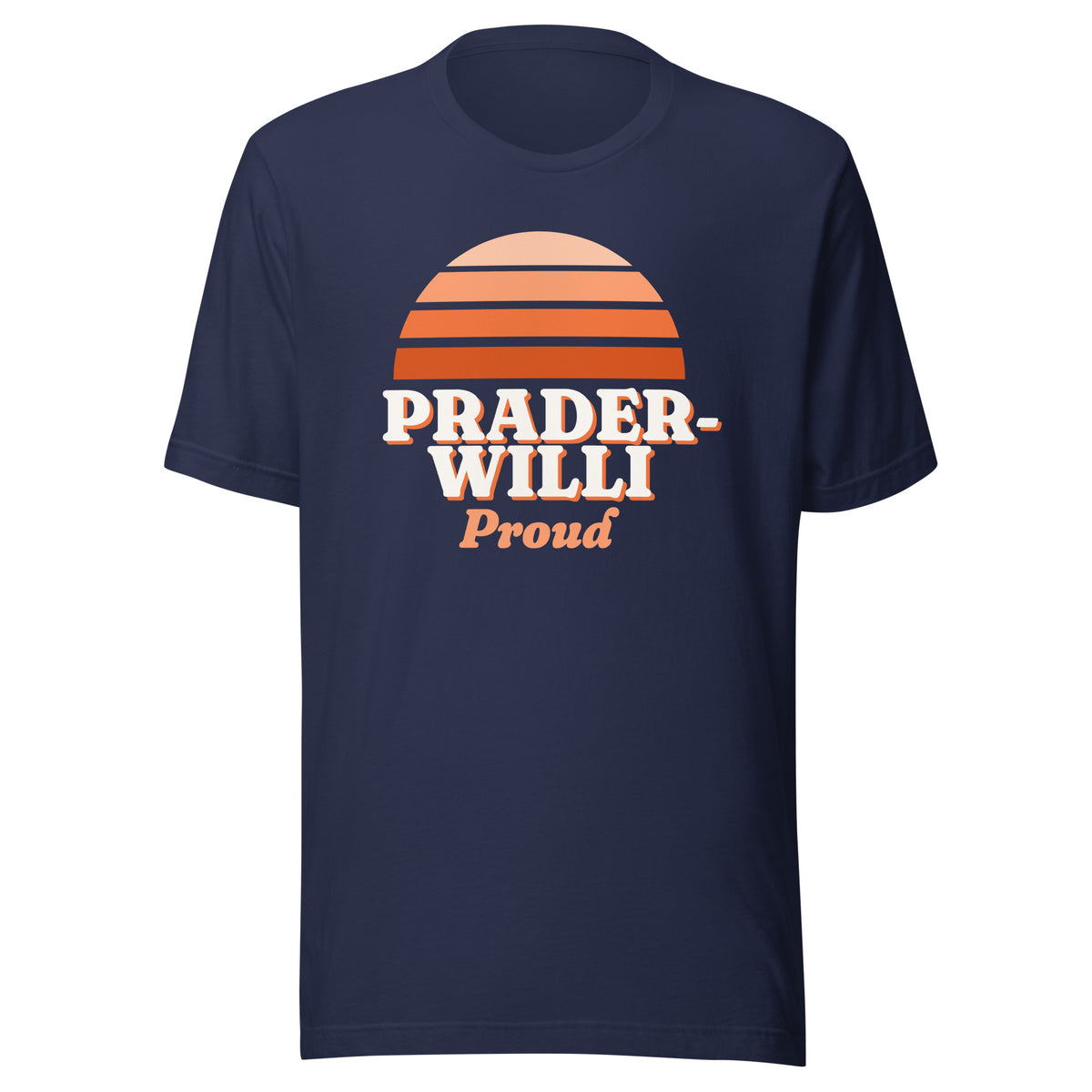 Prader-Willi Proud tee in Navy, front view.