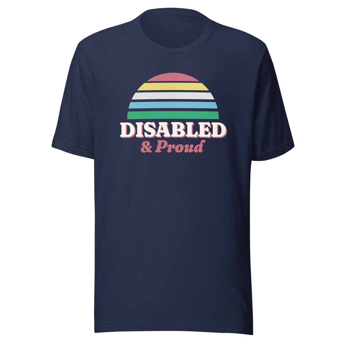 Disabled & Proud tee in Navy, front view.