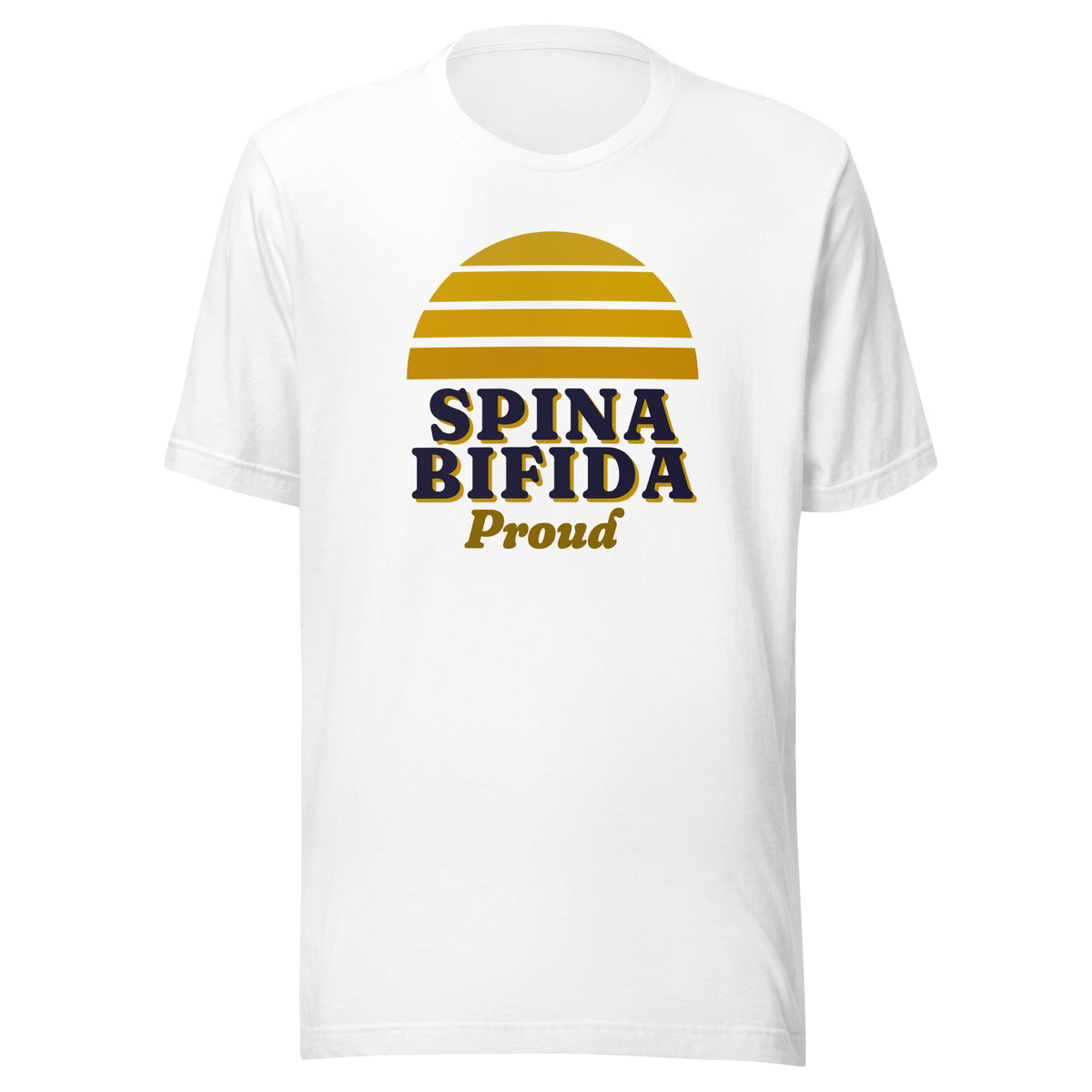 Spina Bifida Proud tee in White, front view.