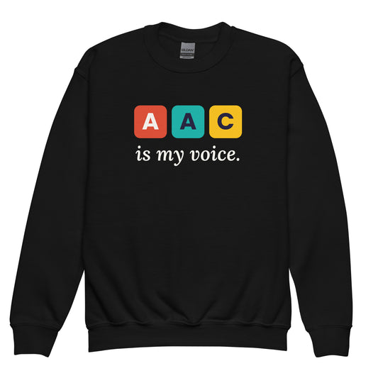 Black AAC Is My Voice youth sweatshirt with light print