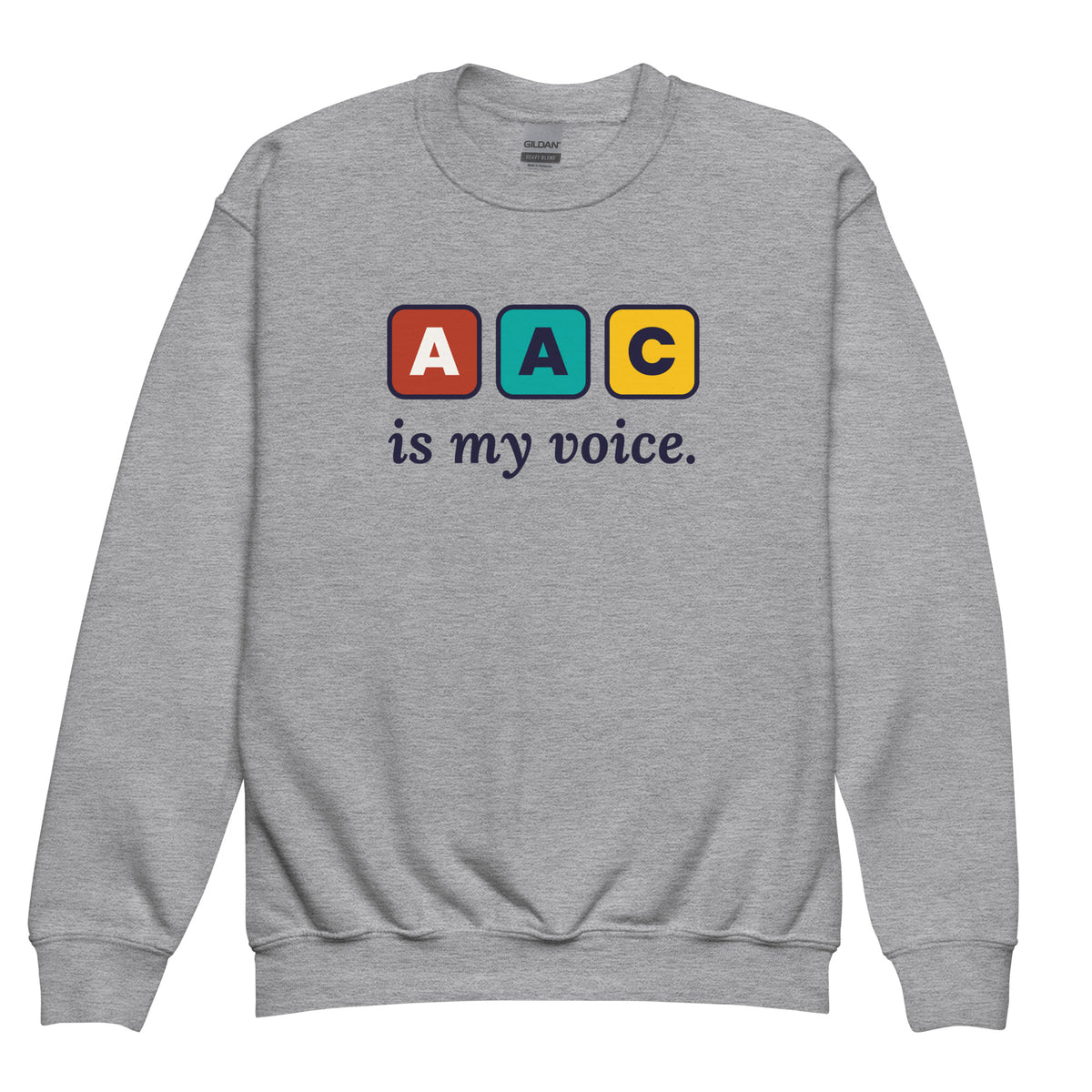AAC Is My Voice Youth Sweatshirt in Sport Grey, flat front view