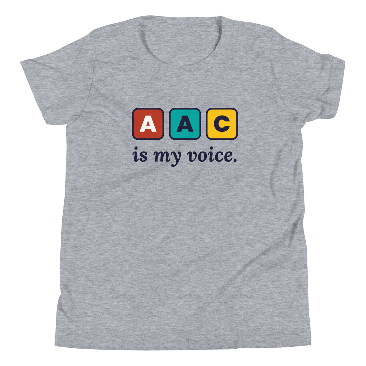 AAC Is My Voice Youth Tee in Athletic Heather, flat front view