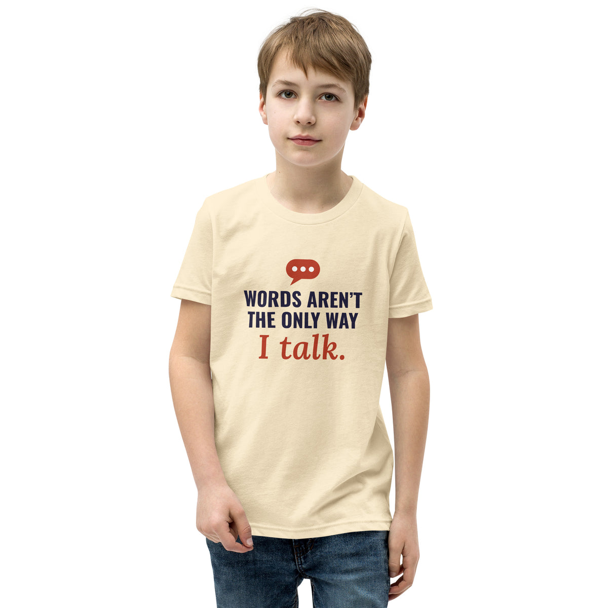Words Aren’t the Only Way I Talk Youth Tee in Natural, flat front view