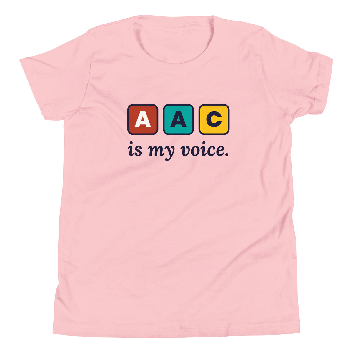 AAC Is My Voice Youth Tee in Pink, flat front view